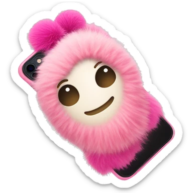 iphone with a pink phone case and a pom pom keychain  sticker