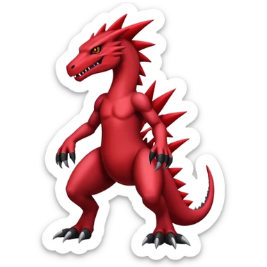 Badass cool edgy black and red salazzle-Guilmon-tyranitar-hybrid, full body sticker