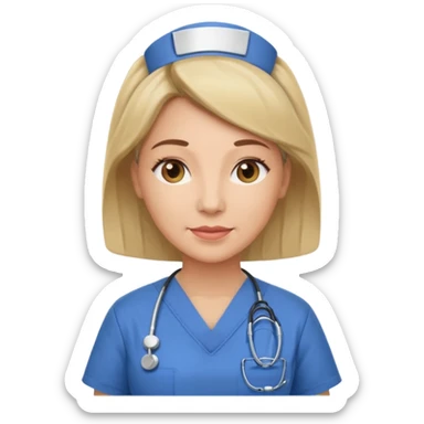 A middle aged female nurse wearing scrubs sticker