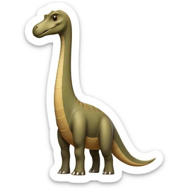 Cinematic Noble Brachiosaurus Portrait Emoji, Poised and majestic, with a towering, elongated neck stretching gracefully from a robust, column-like body, a small, gentle head with curious eyes, and subtle, textured skin in earthy tones, Simplified yet sharply defined features, highly detailed, glowing with a soft, golden radiance, high shine, intelligent and serene, stylized with an air of prehistoric grandeur, focused and calm, soft glowing outline, capturing the essence of a watchful and confident Brachiosaurus that appears ready to gracefully emerge from the screen with effortless power! sticker
