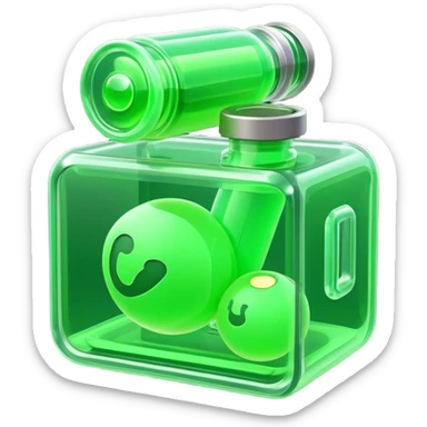 Clash of Clans aesthetic: Cinematic Playful Sci-fi green health pack Emoji, rendered in a 3D vector-style similar to standard emojis with minimal shading and bold, simplified shapes. A compact, futuristic vial with a glowing neon liquid and sleek contours, softly glowing with a healing cosmic charm. Simplified yet unmistakably iconic, highly detailed and consistent, glowing with a soft radiant glow and high shine. Stylized with a touch of futuristic alchemy and a soft glowing outline, capturing the essence of a vital energy elixir with a playful, interstellar spirit! sticker