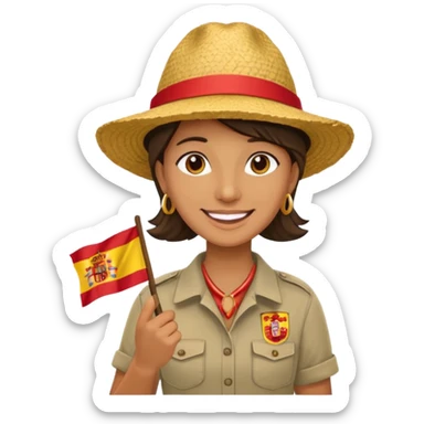 tourist guide with spanish flag in hand sticker