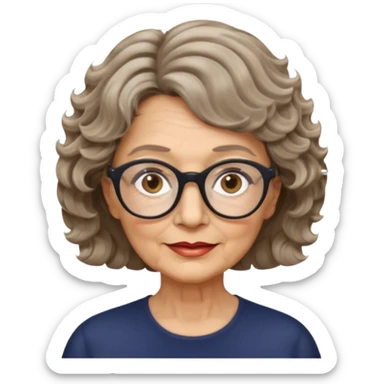 woman 70 years old, short dark blonde weavy hair, brown eyes and round dark glasses sticker
