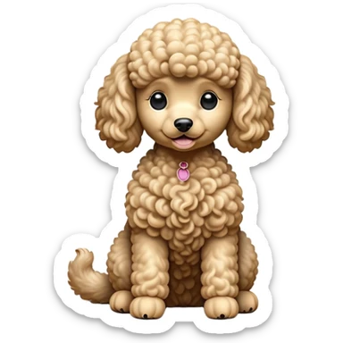 cinematic-[poodle]-realistic-full-body-sitting-emoji,-tail-resting-loosely-beside-its-paws,-head-tilted-dramatically, -curly-[cream]-fur,-simplified-yet-realistic-focused-features,-highly-detailed,-glowing-with-an-almost-sarcastic-glow sticker