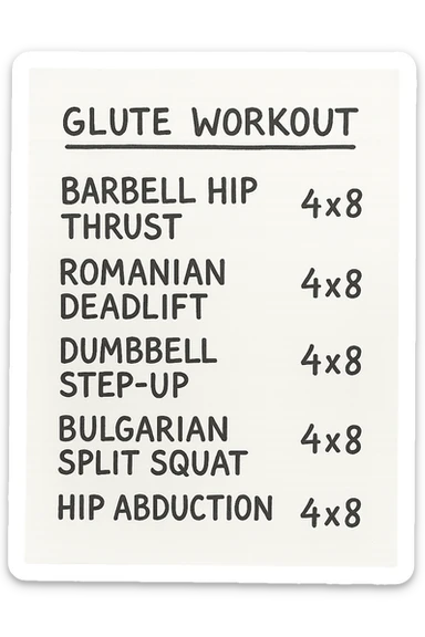 scheda di allenamento glutei con le reps scritte (tipo 4x8 ecc), iperrealistico 4k sticker