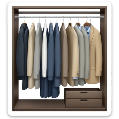 Minimalist wardrobe closet slightly open showing neatly hung professional jackets and shirts inside, organized sticker