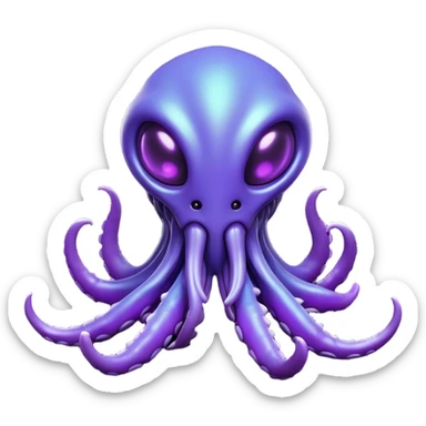 Clash of Clans aesthetic: Cinematic Playful Zerg Alien Emoji, rendered in a 3D vector-style similar to standard emojis with minimal shading and bold, simplified shapes. A compact, isometric, otherworldly creature with insectoid, organic details and subtle, eerie tentacles, softly glowing with a sinister alien charm. Simplified yet unmistakably iconic, highly detailed and consistent, glowing with a soft, spectral radiance and high shine. Stylized with a touch of bio-engineered mischief and a soft glowing outline, capturing the essence of a fearsome extraterrestrial menace with a playful twist! sticker