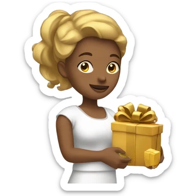 woman holding golden coins and presents sticker