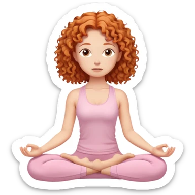 Emoji Style ginger haired curly girl in light pink yoga clothes meditating sticker