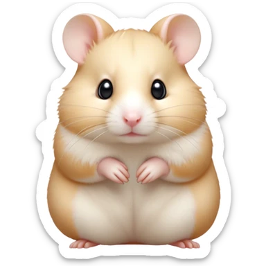 Cinematic Noble Cream Hamster Portrait Emoji, Poised and regal, with a tiny, compact build and a smooth, pristine cream fur, deep-set soulful dark eyes, Simplified yet sharp and sophisticated features, highly detailed, glowing with a soft, dignified glow, high shine, intelligent and energetic, stylized with an air of miniature elegance, focused and attentive, soft glowing outline, capturing the essence of a watchful and confident rodent, so majestic it feels as though it could scurry out of the screen with effortless authority! sticker