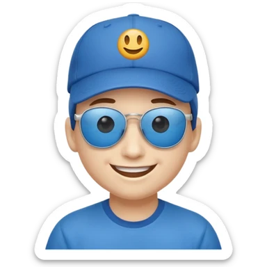 classic sunglasses emoji face with a blue baseball cap sticker