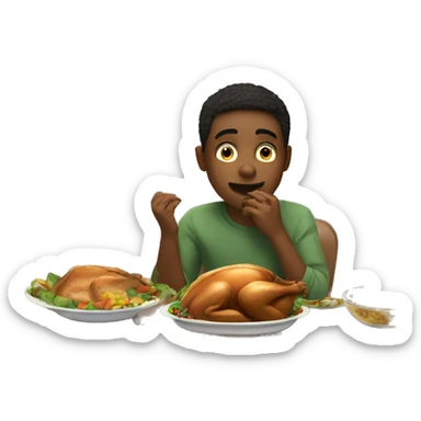 Boy eating big thanksgiving meal sticker