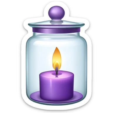 Purple candle in a glass jar with a glass cover sticker