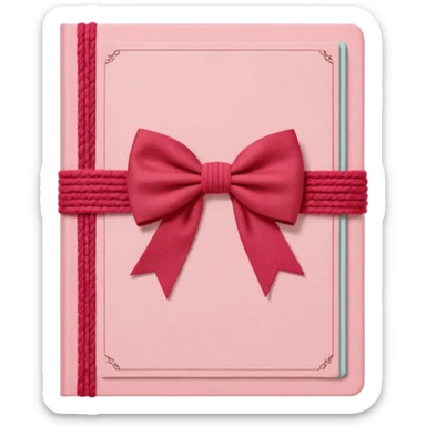 Junk journaling aesthetic book cover, tactile fabric textures, classic framing
Red yarn bow as focal point, soft shadows, calm pastel pink backdrop
Elegant, cozy, artistic, high-end print design sticker
