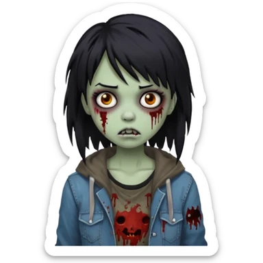 Girl, zombie, black hair, medium long, emo, shaggy, dark, spooky, creepy expression sticker