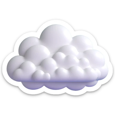 Create a volumetric cloud in 3D OS style with smooth shadows and glossy highlights, reflecting a modern interface style, without any background. sticker