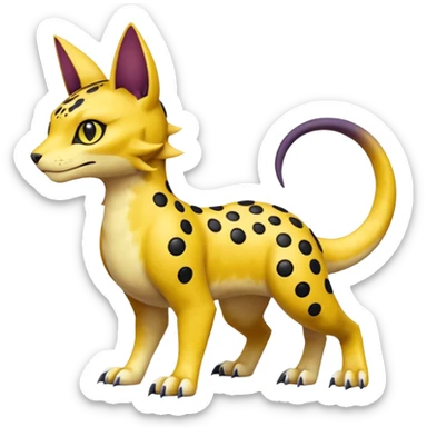 Golden-mustard-beige-yellow-gradients-colored, with black rosette-spots, scaley Bastet-Liepard-Noibat-Gatomon-Garchomp-Digimon-Fakémon-Pokémon-creature (full body) sticker