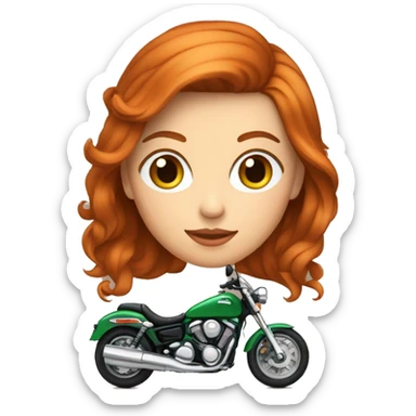 Femme ROUSSE aux yeux verts cheveux court sur une moto sticker