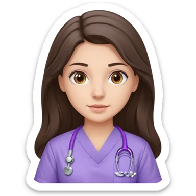 pretty brunette nurse with long hair in lilac scrubs sticker