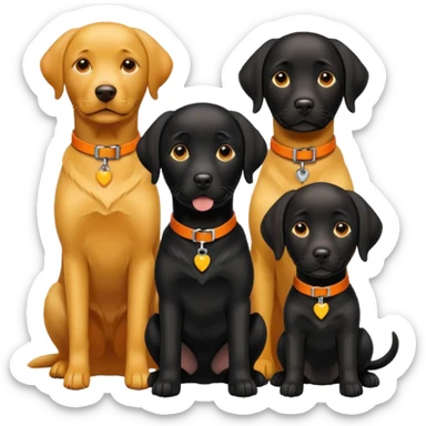 1 black labrador with yellow collar, 1 black labrador with orange collar, 2 dogs in 1 picture sticker