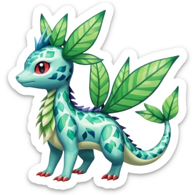 Shiny Scaley Marked Patterned Colorful Tropical Shaymin-Vaporeon-Sceptile-Flygon-Meloetta-Pokémon-Fakémon-fusion, full body sticker