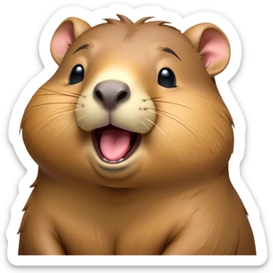 Cinematic Cute Yawning Capybara Portrait Emoji, Head tilted slightly with a dramatic, wide-open yawn, showcasing a plush, rounded body with drowsy, half-closed eyes and a relaxed expression, Simplified yet irresistibly adorable features, highly detailed, glowing with a soft, cozy natural glow, high shine, relaxed yet expressive, stylized with a dash of whimsical charm, soft glowing outline, capturing the essence of a drowsy yet affectionate guardian that seems ready to stretch out for a nap! sticker