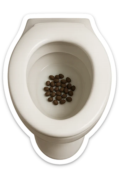 wc dentro cui cadono feci di animale a pallini, iperrealistico 4k sticker