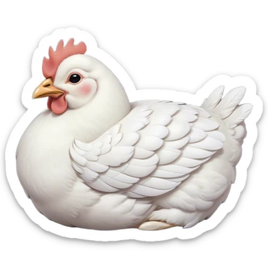 Meme-Worthy Cute Sleeping White Chicken Portrait Emoji, Head resting peacefully with a contented smile, showcasing a delightfully compact build and a luxuriously soft white plumage, eyes shut in a serene, restful nap, Simplified yet hilariously adorable features, highly detailed, glowing with a soft, drowsy light, high shine, relaxed and utterly lovable, stylized with an air of playful laziness, bright and heartwarming, soft glowing outline, capturing the essence of a comically sleepy chicken, so meme-worthy it feels like it could instantly become the next viral sensation of adorable slumber! sticker