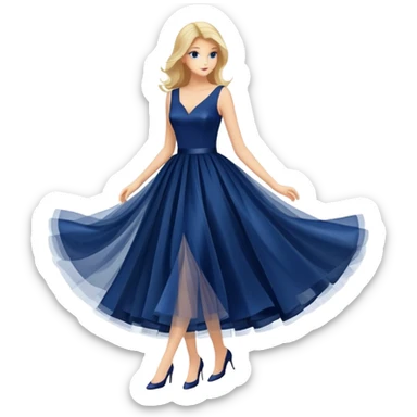 Navy blue dress with tulle skirt, isolated sticker
