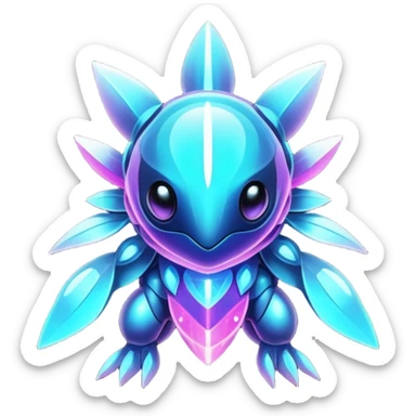  Shiny sparkly transparent bioluminescent luminescent vibrant bright pastel dark exotic iridescent colorful gradients futuristic modern cyber-Protogen-Fakémon-Pokémon-Vernid-creature sticker