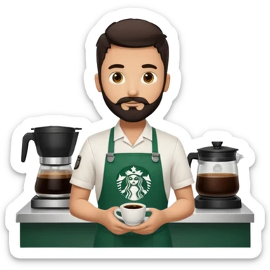 A Starbucks Barista with Black Coffee Master Apron. White Boy has trimmed Beard Black sticker