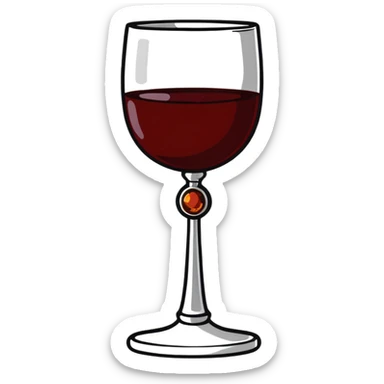 fancy silver goblet adorned with red amber stones containing dark red wine sticker