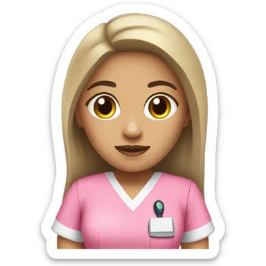 Light skinned Mexican female nurse with long dark brown hair and pink scrub top  sticker