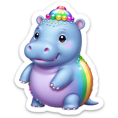 Kawaii rainbow pastel bedazzled sea hippo  sticker