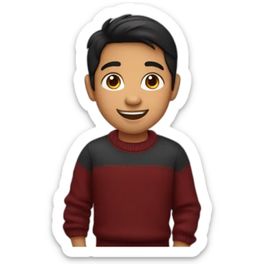 smiling and pointing north indian kid with chubby cheeks black hair wearing a dark red sweater sticker