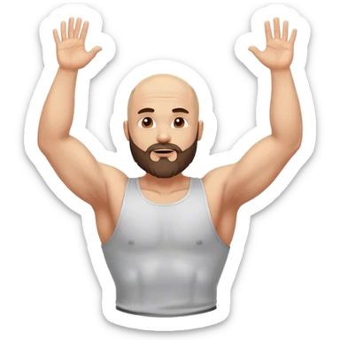 bald guy with a beard an muscles with his hands up shrugging his shoulders sticker