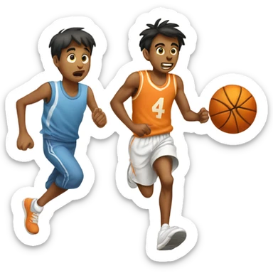A skinny indian boy running away from his old tall white basketball friend sticker
