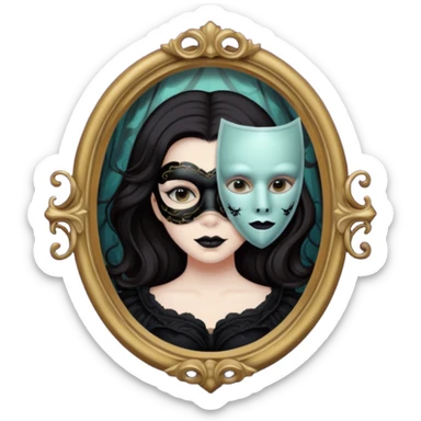 Spooky killer on mask on fancy mirror behind woman sticker