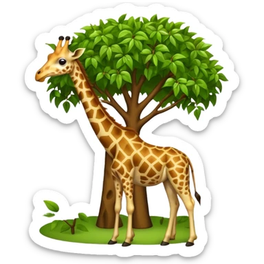 giraffe eating leaves from a tree sticker