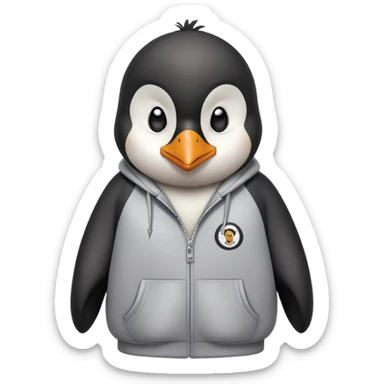 head and shoulders portrait of a friendly anthropomorphised penguin wearing a mafia-style tracksuit, soprano vibe, angry, confident scheming expression sticker