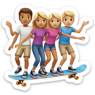 Four people on one long skateboard sticker