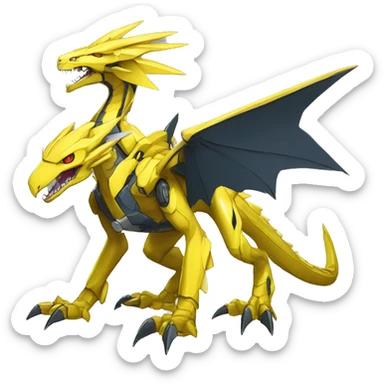  Edgy Shiny Futuristic Yellow Digimon-Fakemon-Reptile-Dragon-Sergal-Mecha full body sticker