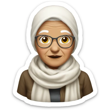 a granny wearing a white scarf around her head tied at the chin  sticker