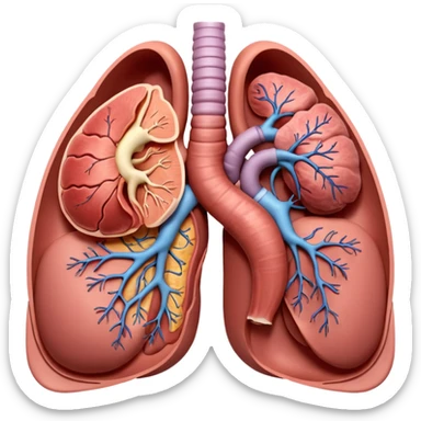 A highly detailed 3D anatomical model of the stomach of a human, including but not exclusive to the intestines, stomach, kidneys etc. Medical illustration style, realistic lighting, neutral background, hyper-detailed, scientific accuracy, 8K resolution sticker