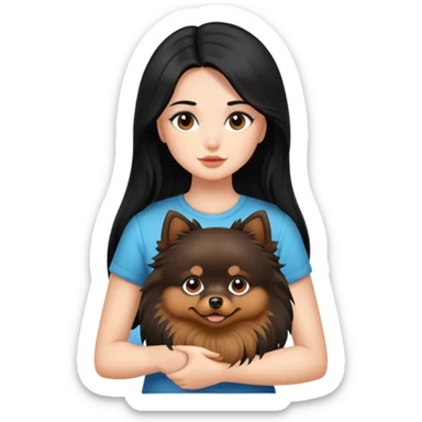 girl with long black hair with brown Pomeranian sticker