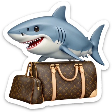 "Shark Grip" - for a sticker where a shark holds a Louis Vuitton bag in its mouth, symbolizing success in business. sticker