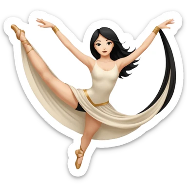 Emoji de una mujer pelinegra blanca bailarina de danza aerea haciendo figuras en el aire en una tela  sticker