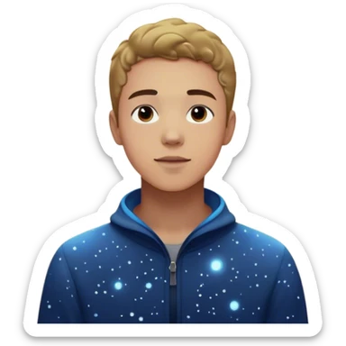 A young man stands in a vast, starry universe, surrounded by floating particles of light. Each particle represents a choice, a moment, a memory—his personal universe. He reaches out, touching one, knowing that everything he does stays in this space forever.  sticker