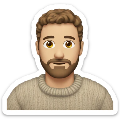 white man with short brown hair and brown beard and mustache wearing a cozy sweater  sticker
