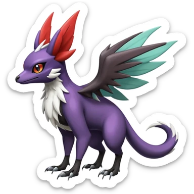 Shiny Noibat-Noivern-Mightyena-Silvally-Fakémon-hybrid-creature (full body)  sticker